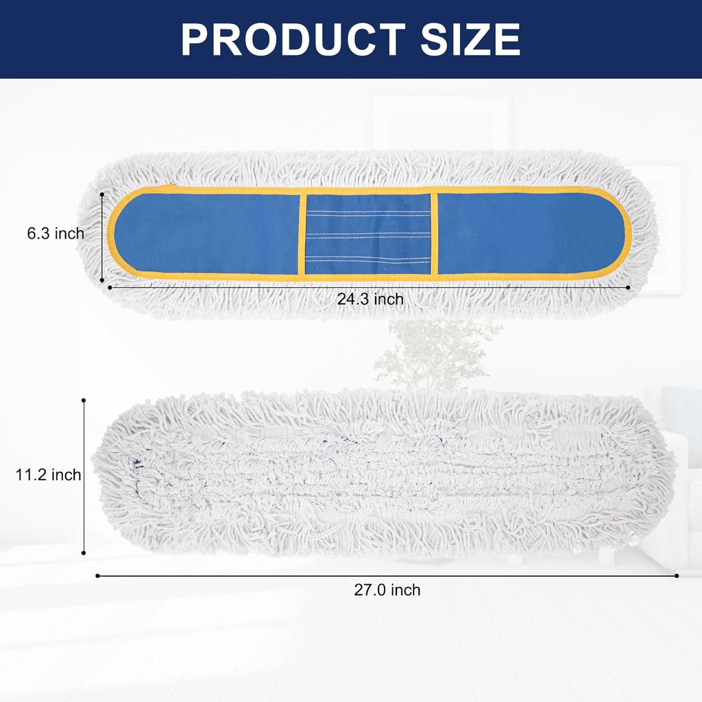 KeFanta 24" Commercial Dust Mop Replacement Heads, Reusable Industrial Dust Mop Pads, Blue Washable