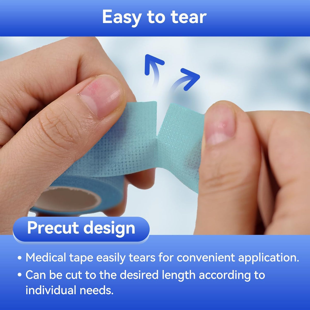2 Rolls Silicone Medical Tape for Wound Care - Surgical Tape for Secures Dressings and Gauze, Blue