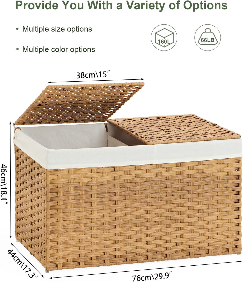 Storage Basket with Lid Wicker Baskets for Storage with 2 Separate Lid 42.3 Gallon (160 L) 29.9 x