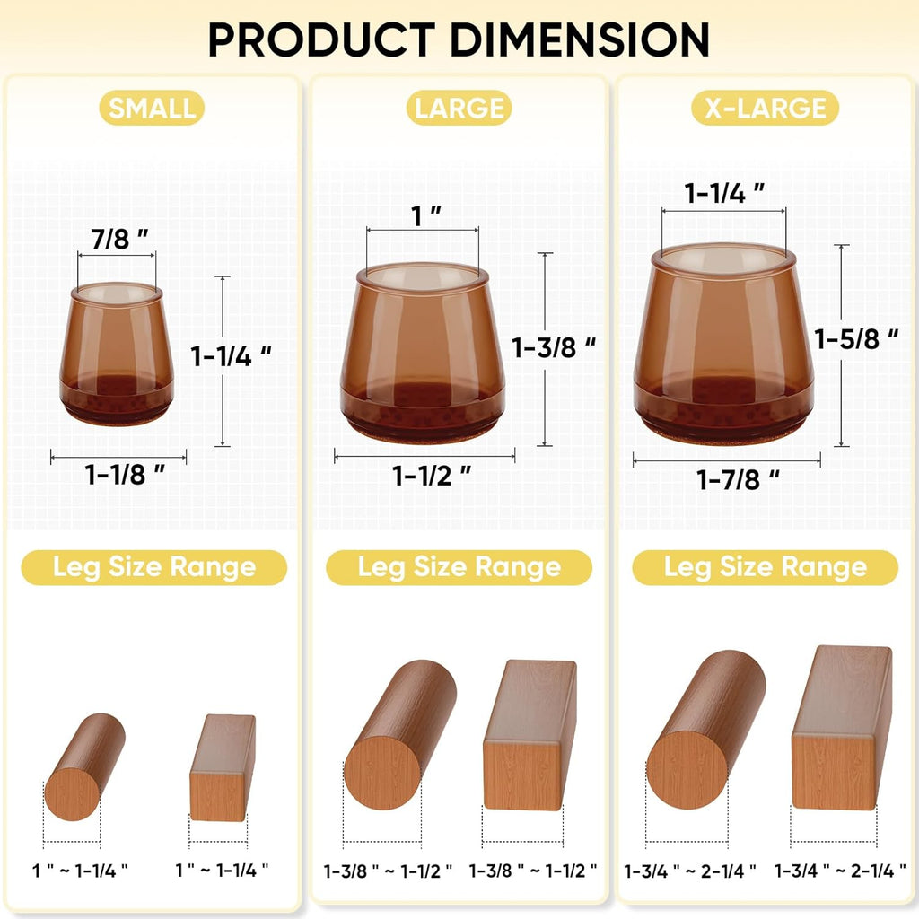 BALEINE 24 Pack Silicone Chair Leg Floor Protectors, Stool Leg Protectors Cap, Non-Slip Chair Leg