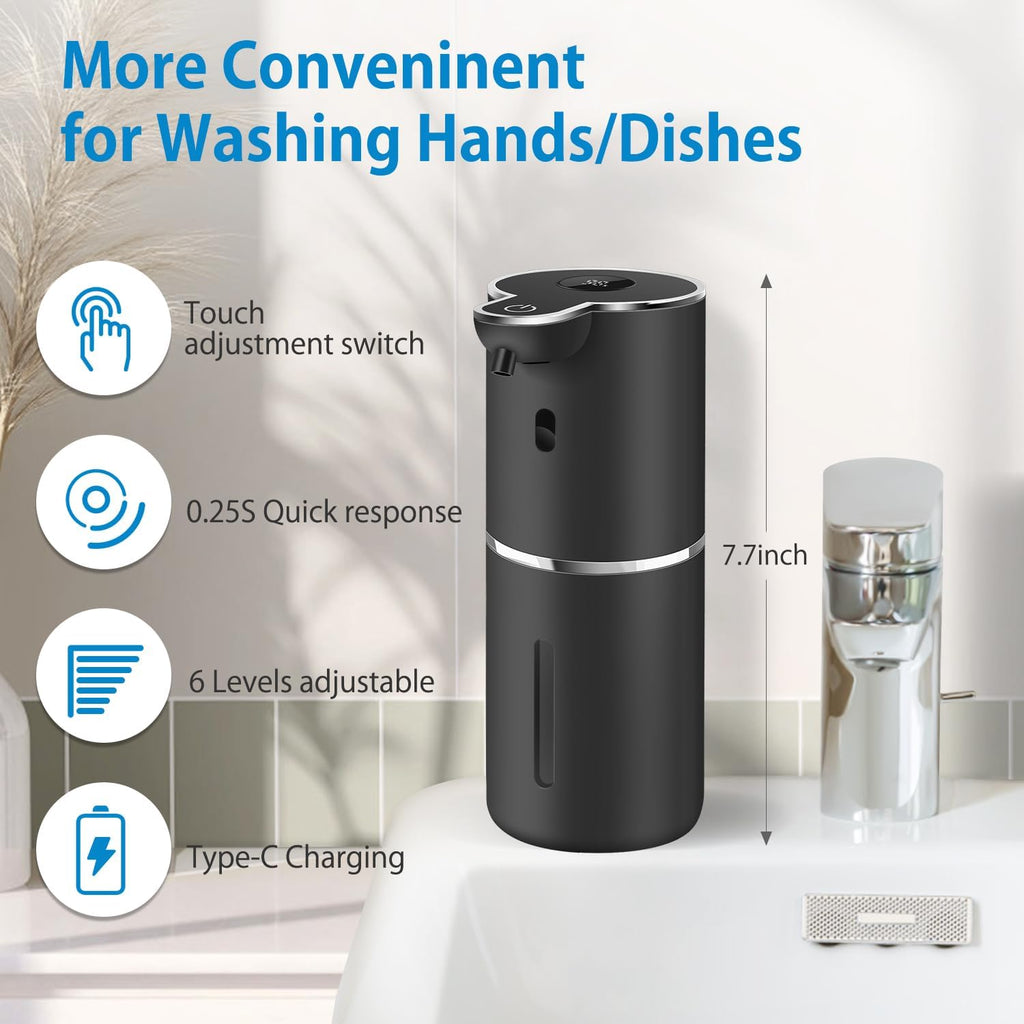 Automatic Foaming Soap Dispenser 12.8oz, Rechargeable & 6 Levels Foaming Adjustable with Digital