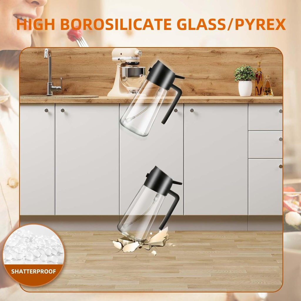2-in-1 Glass Oil Dispenser & Sprayer - 16oz/470ml Leakproof Bottle for Cooking, Air Fryer, BBQ