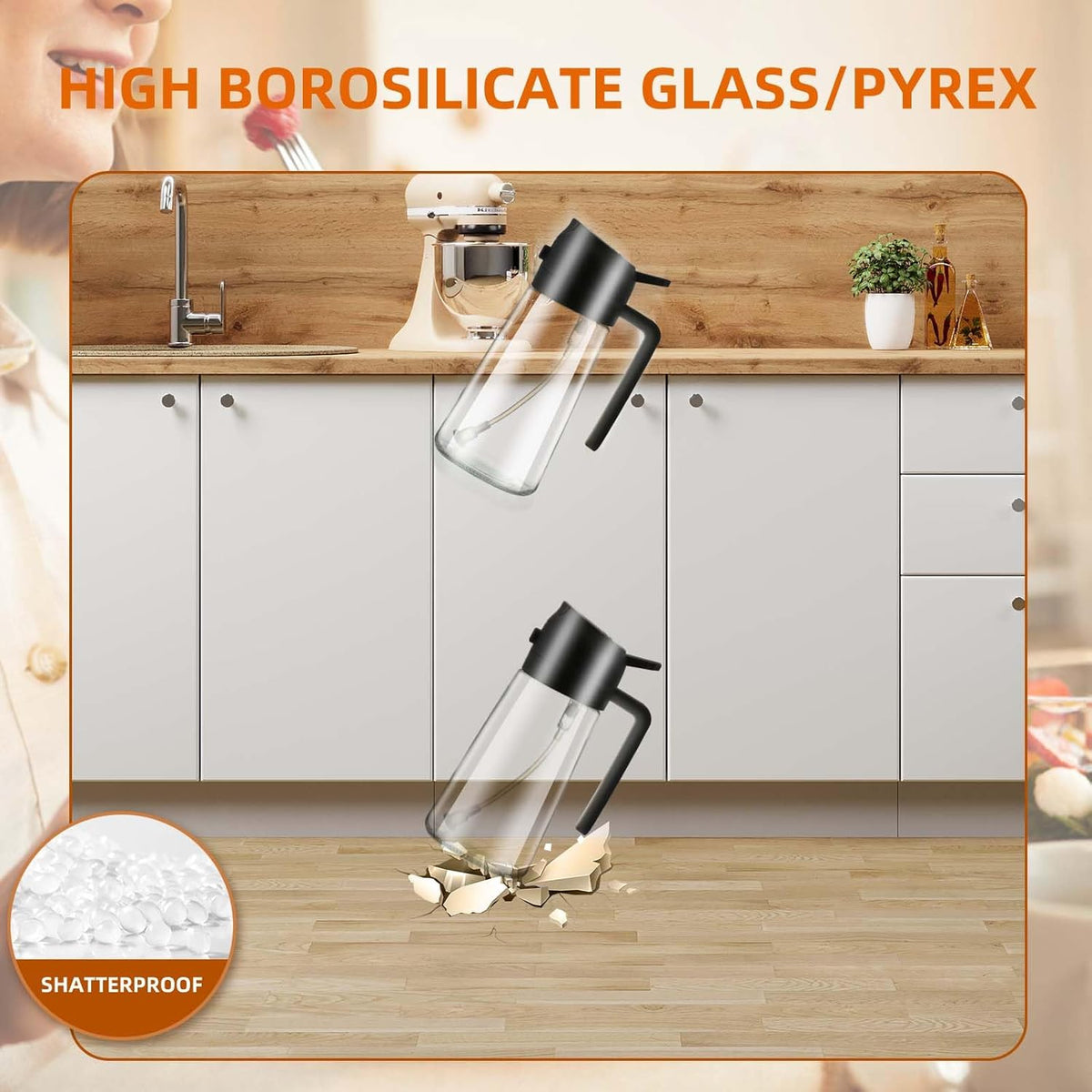 2-in-1 Glass Oil Dispenser & Sprayer - 16oz/470ml Leakproof Bottle for Cooking, Air Fryer, BBQ