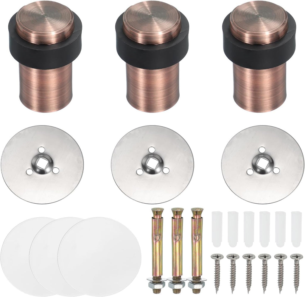 PATIKIL 3Set Round Door Stoppers, 60mm Stainless Steel Door Stop Doorstop Wedge Metal Cylinder Self
