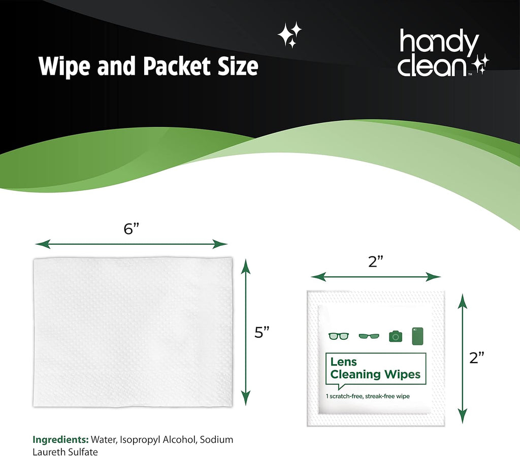 HandyClean Pre-Moistened Lens Cleaning Wipes, Eyeglass Wipes, Screen Wipes, 100 ct of 6 x 5 inches