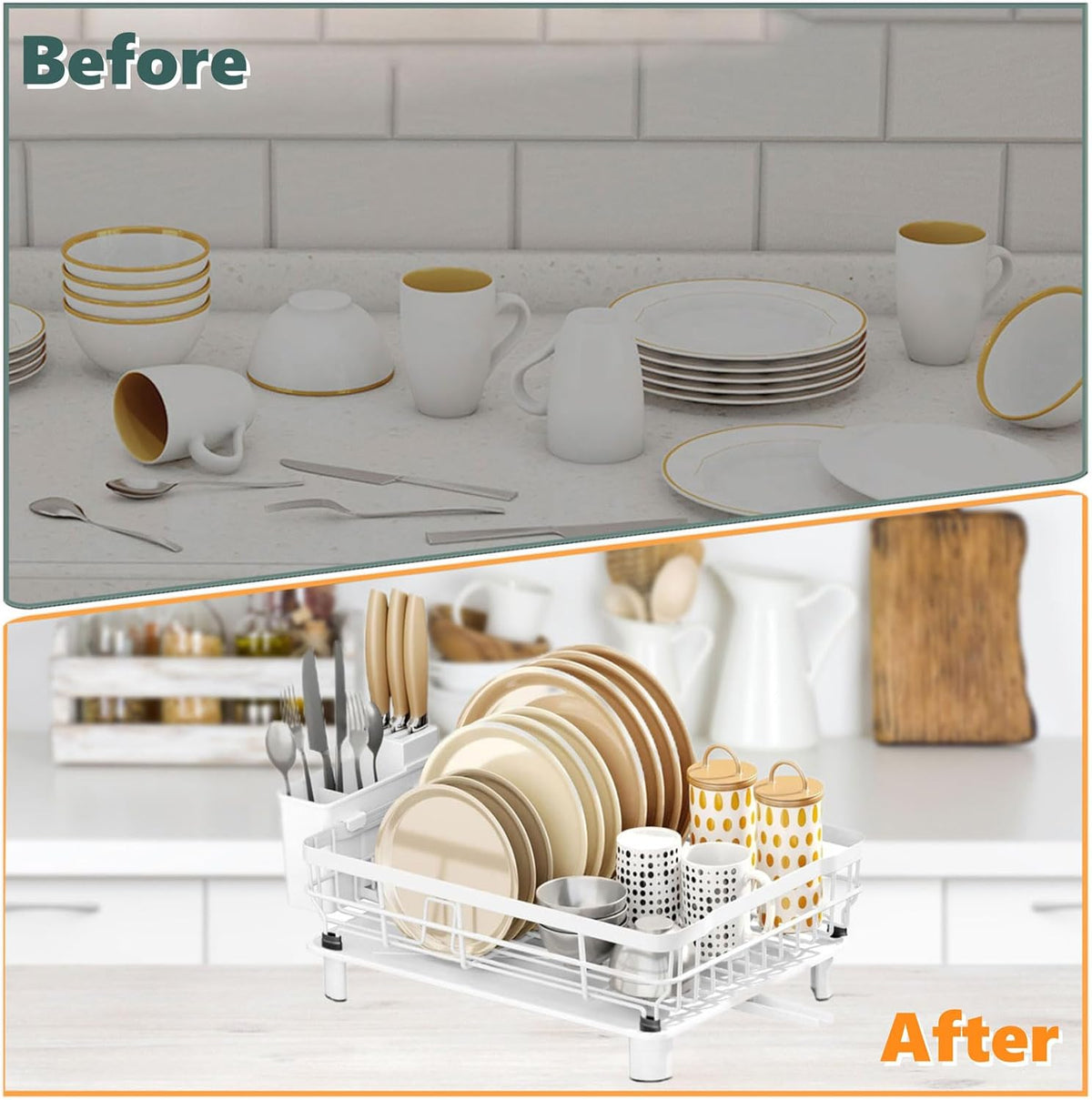 Iron Dish Drying Rack with Drainboard Dish Drainers for Kitchen Counter Extendable Spout Strainers