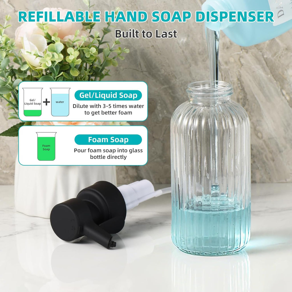 Automatic Foaming Soap Dispenser, 17oz Clear Glass Hand Soap Dispenser with ABS Touch Sensor Pump