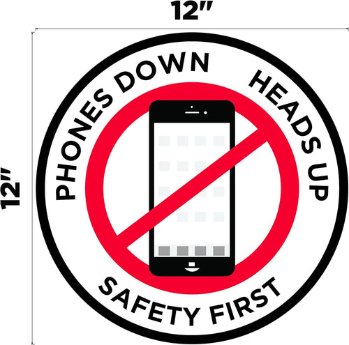 "Phones Down Heads Up" Safety Sign - Laminated Adhesive Floor Signs by Graphical Warehouse (12)