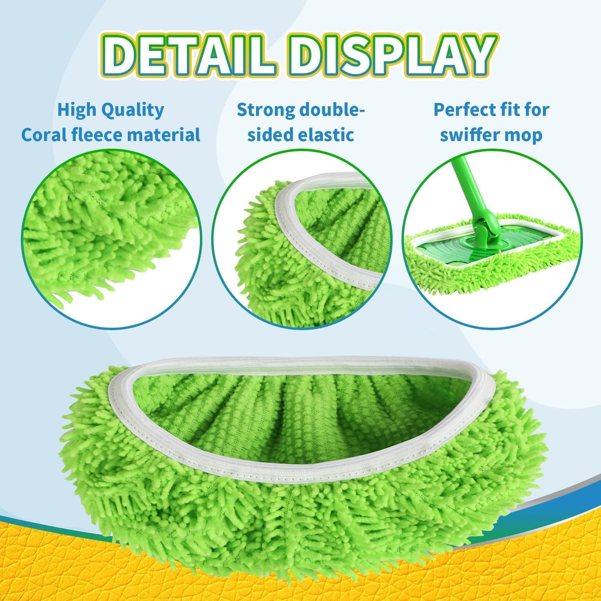 Reusable Microfiber Mop Pads Washable Wet & Dry Sweeping Cloths Mop Head Replacement for Household