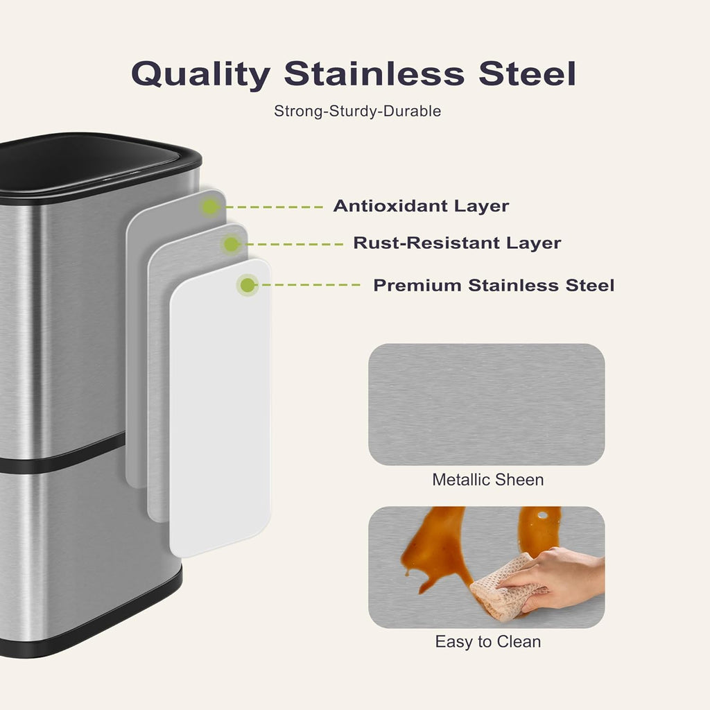 16 Gallon Kitchen Trash Can with Lid, 60L Touchless Motion Sensor Trash Can, Waterproof Brushed