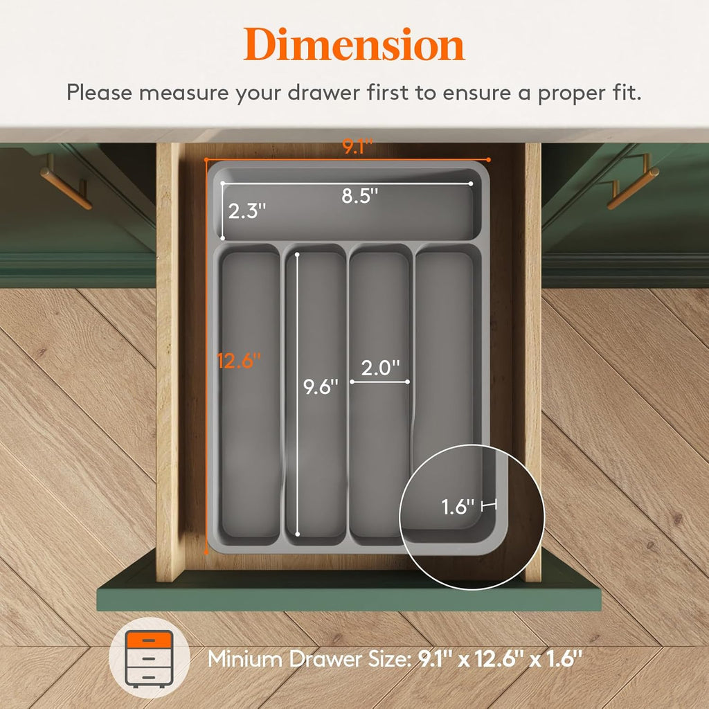 Lifewit Silverware Drawer Organizer Tray, Plastic Cutlery Storage for Kitchen Drawer, Flatware and