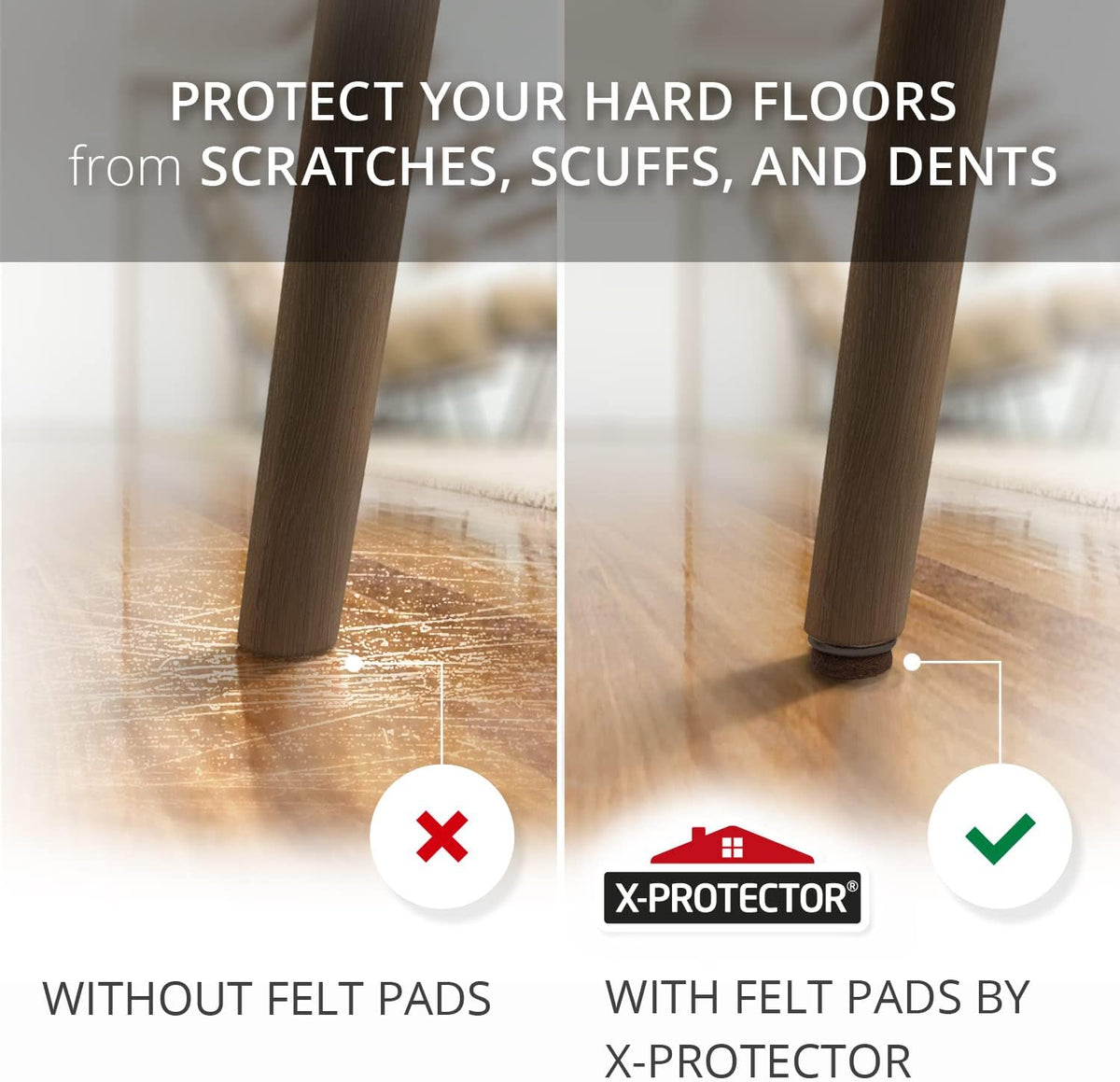 Screw-On Felt Furniture Pads X-Protector 24 PCS - 1.1” Chair Leg Floor Protectors for Hardwood