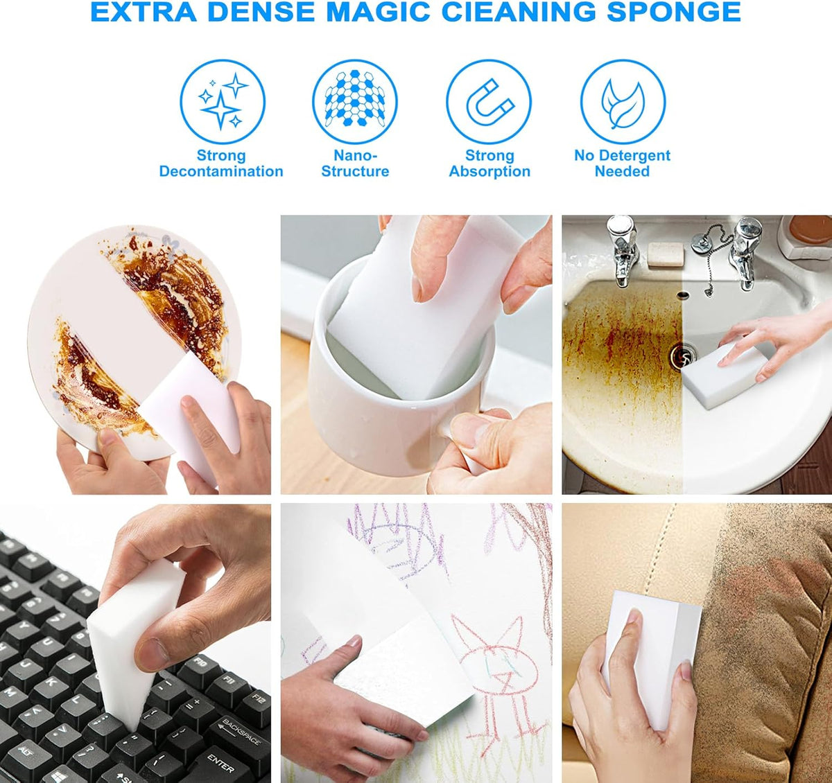 50 Pack Melamine Sponges, Magic Sponge Eraser, Durable Multi-Purpose Premium Melamine Foam Eraser