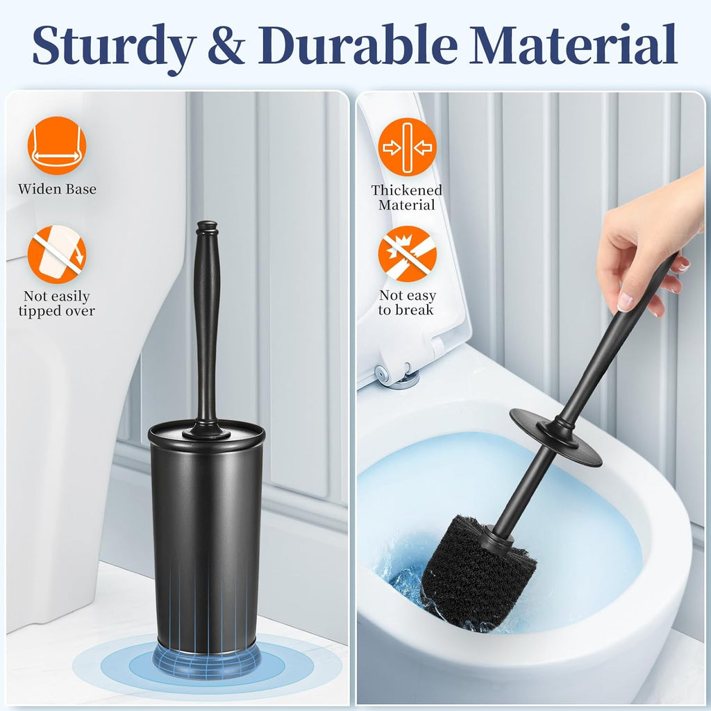 Toilet Bowl Brush Holder Set: 2 Pack Modern Deep Cleaning Bathroom Toilet Scrubber with Caddy for