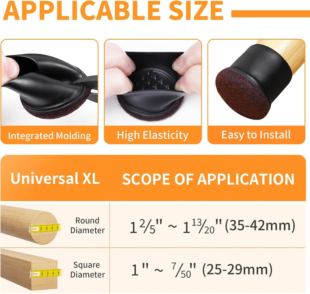 Ezprotekt 8 Pcs Extra Large Chair Leg Protectors with Felt, Silicone Felt Furniture Pads, Floor