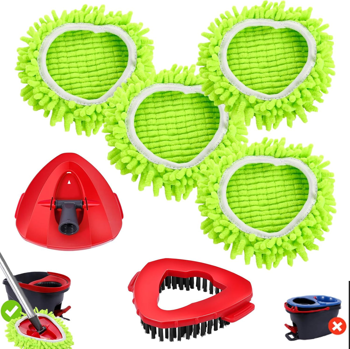4 Pack Spin Mop Replacements Head Compatible for Oceda EasyWring 1-Tank System,Microfiber Spin Mop