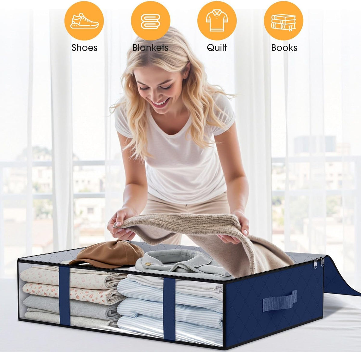 StorageRight Under Bed Storage Bins, 6-Pack 40L Foldable Fabric Storage Bags with Transparent
