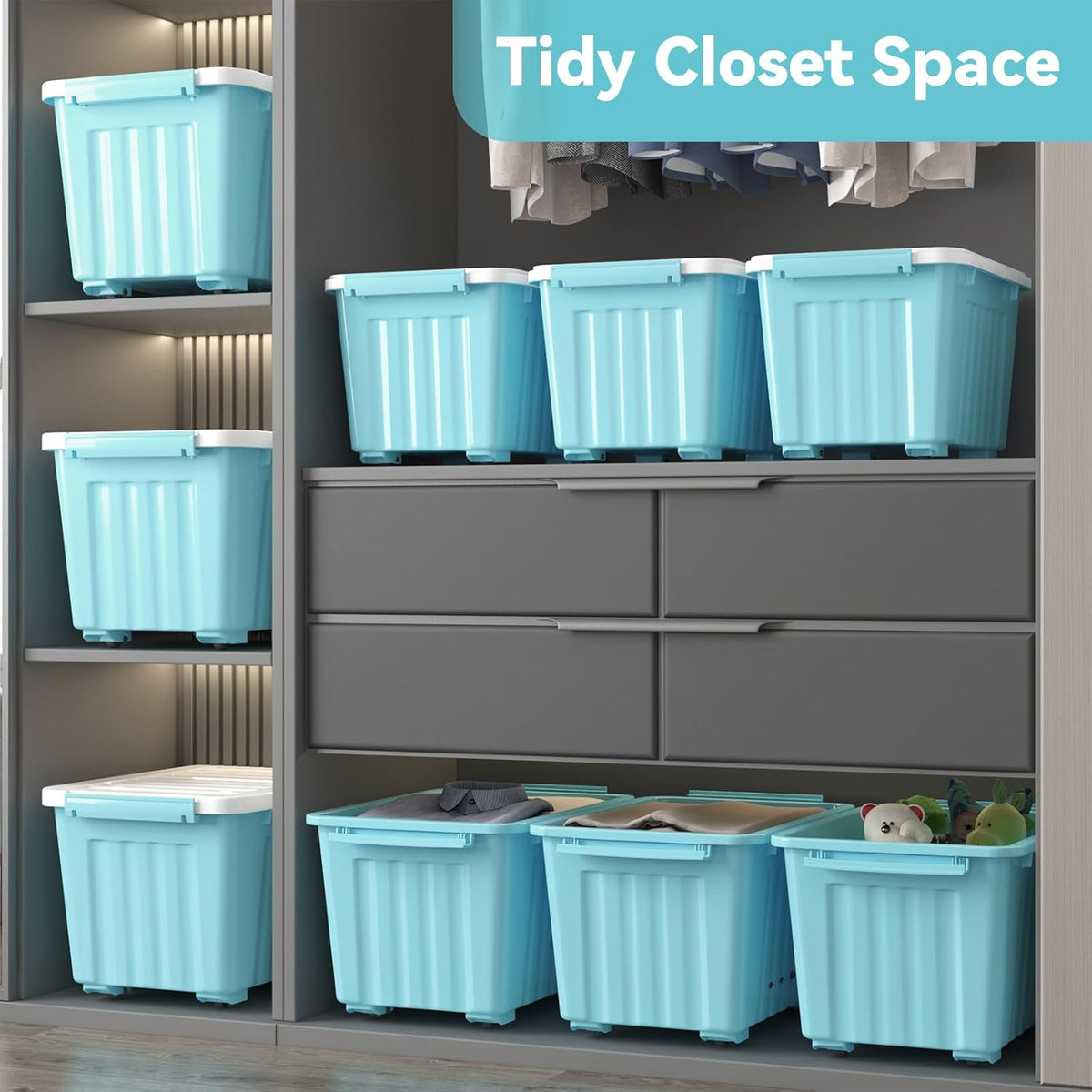 Nazhura 72 Quart Plastic Storage Bin, Stackable and Nestable Storage Boxes with Lids and Secure