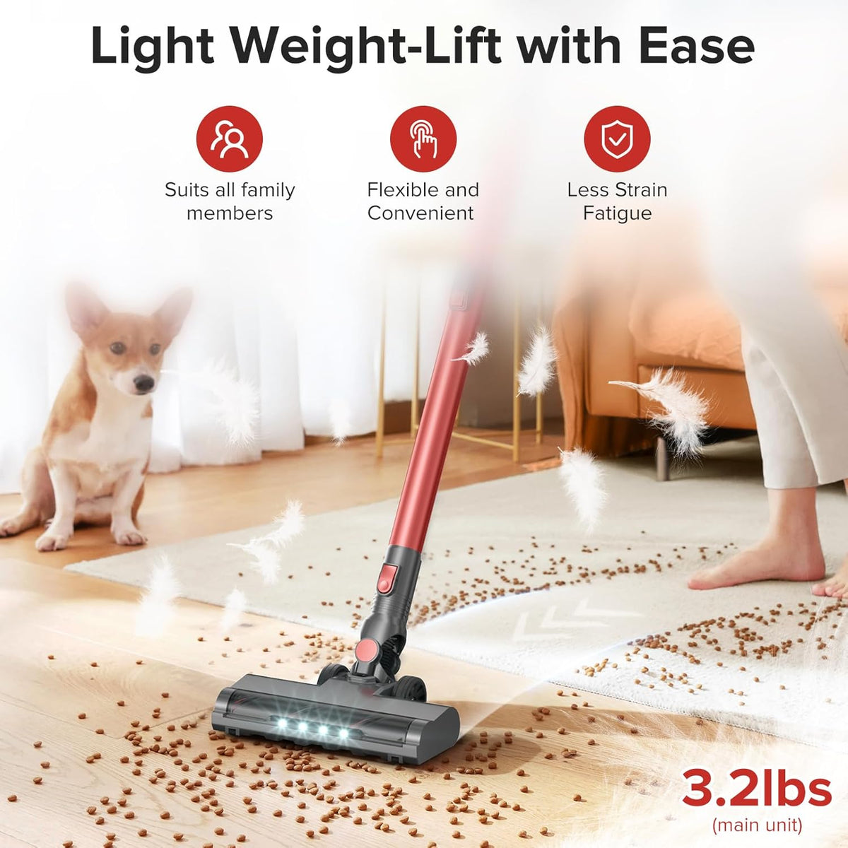 Cordless Vacuum Cleaner with Self-Standing, 40KPA Stick Vacuum Cleaners for Home, 8-in-1