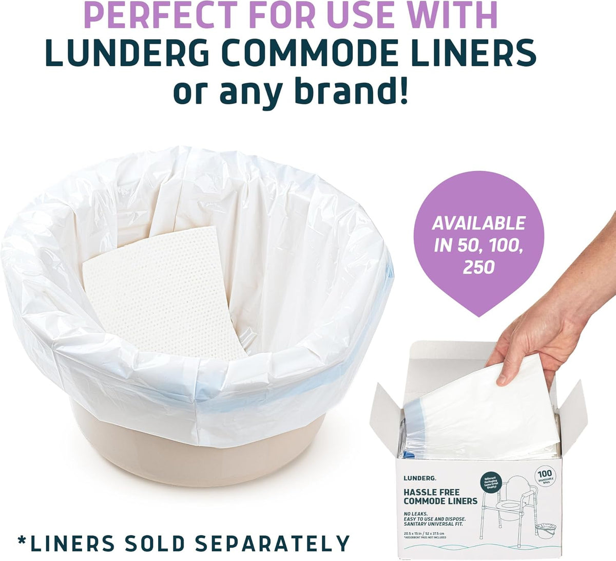 Lunderg Lavender Scented Super Absorbent Commode Pads - Medical Grade Value Pack 250 Count - for