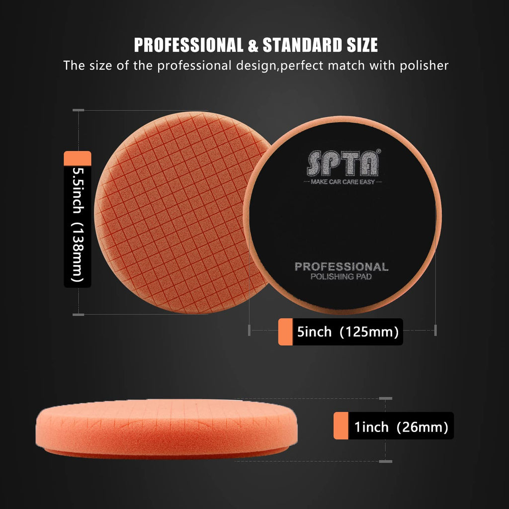 SPTA 5Pc 5.5 Inch Face for 5 Inch 125mm Backing Plate Compound Buffing Sponge Pads Cutting