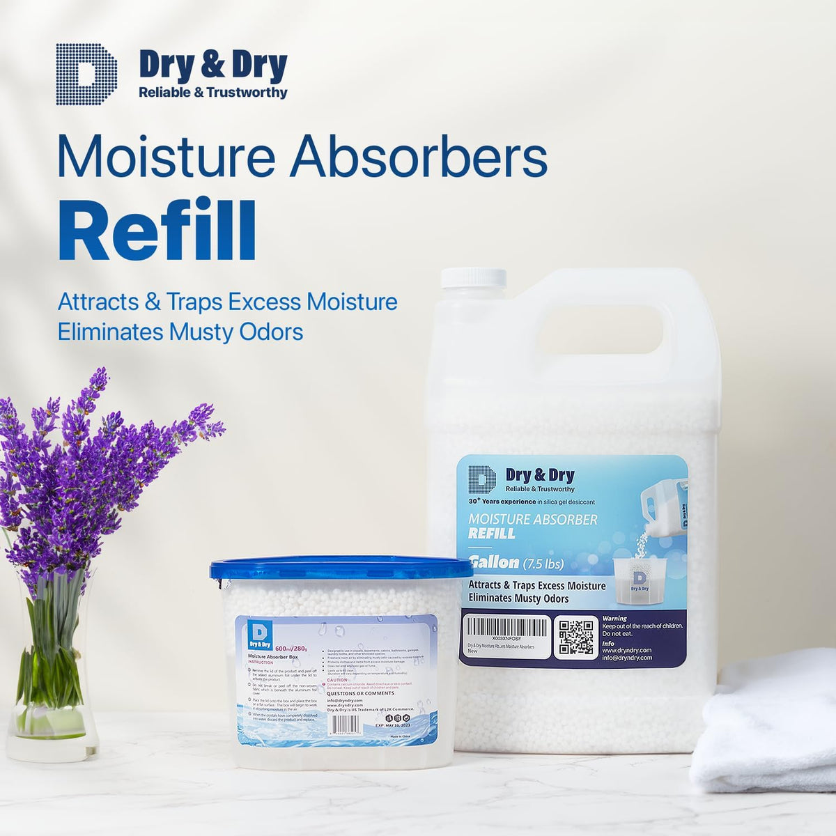Dry & Dry Moisture Absorbers Refill Beads (15 LBS) - Dehumidifiers for Home Dehumidifier for
