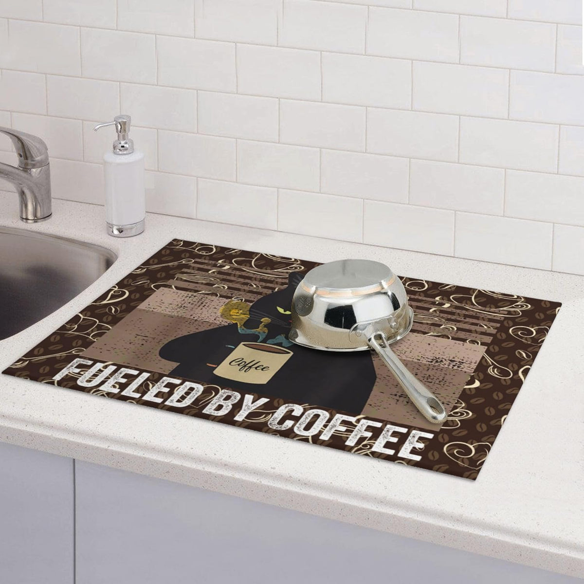 Vintage Cat Dish Drying Mat for Kitchen Counter Absorbent Reversible Retro Coffee Drying Pad