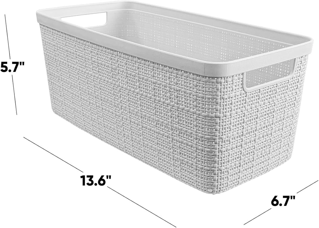 Curver Jute Decorative Plastic Organization and Storage Basket Perfect Bins for Home Office, Closet