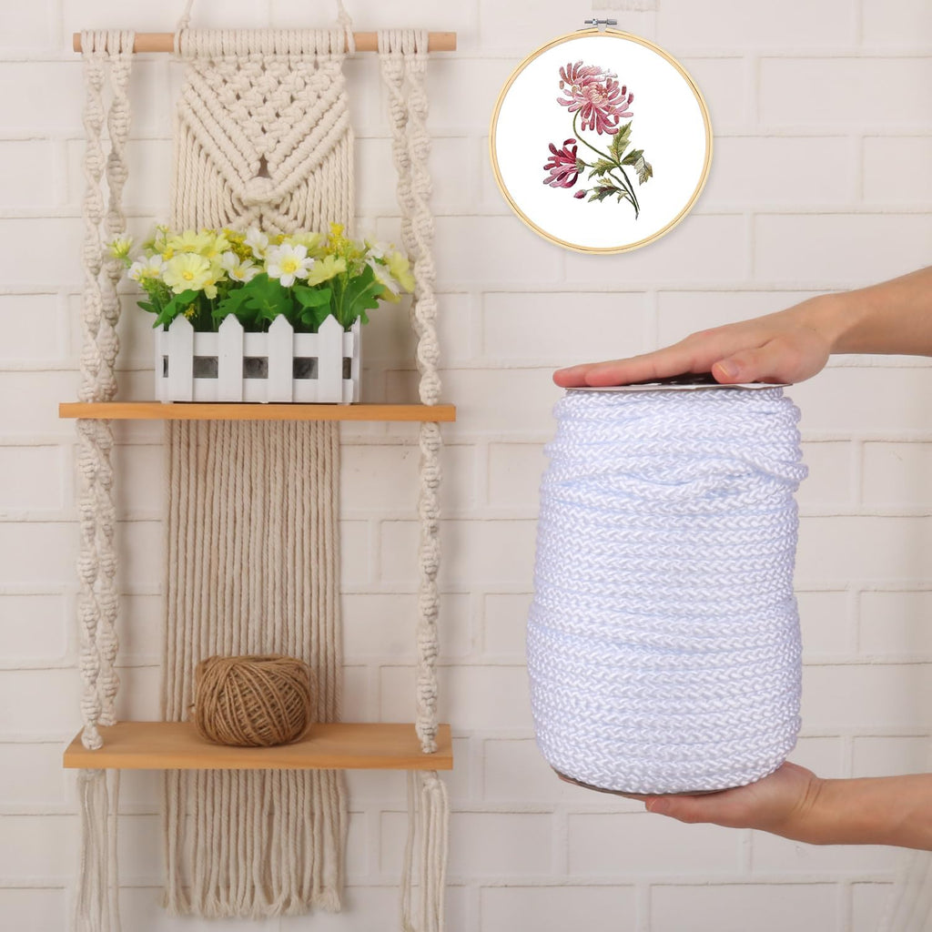 3/8 Inch White Polyester Rope - 250 White Low Stretch Polyester Rope for Hiking, Kayaking, Tarps
