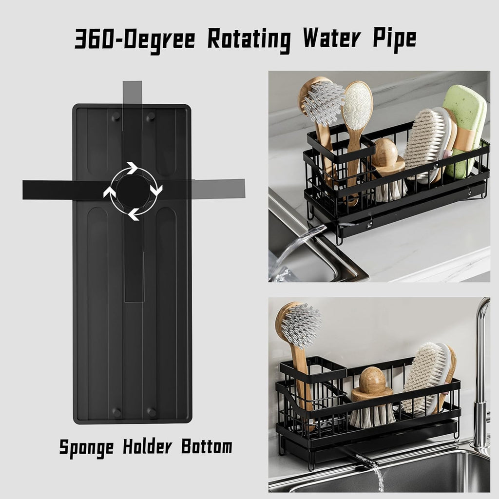 Large Sponge Holder for Sink, Stainless Steel Sink Caddy Organizer with Rotatable Spout - Kitchen
