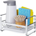HULISEN Kitchen Sink Sponge Holder, 304 Stainless Steel Kitchen Soap Dispenser Caddy Organizer