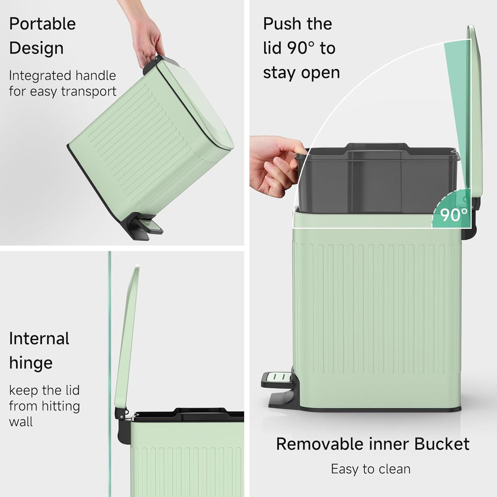 TIPGO Slim Bathroom Trash Can with Lid Soft Close, Step Pedal, 6 Liter / 1.6 Gallon Stainless Steel