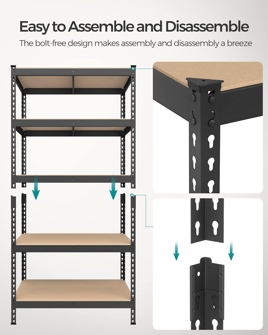 SONGMICS 5-Tier Storage Shelves, Load 2310 lb, Set of 2 Garage Storage, Boltless Assembly