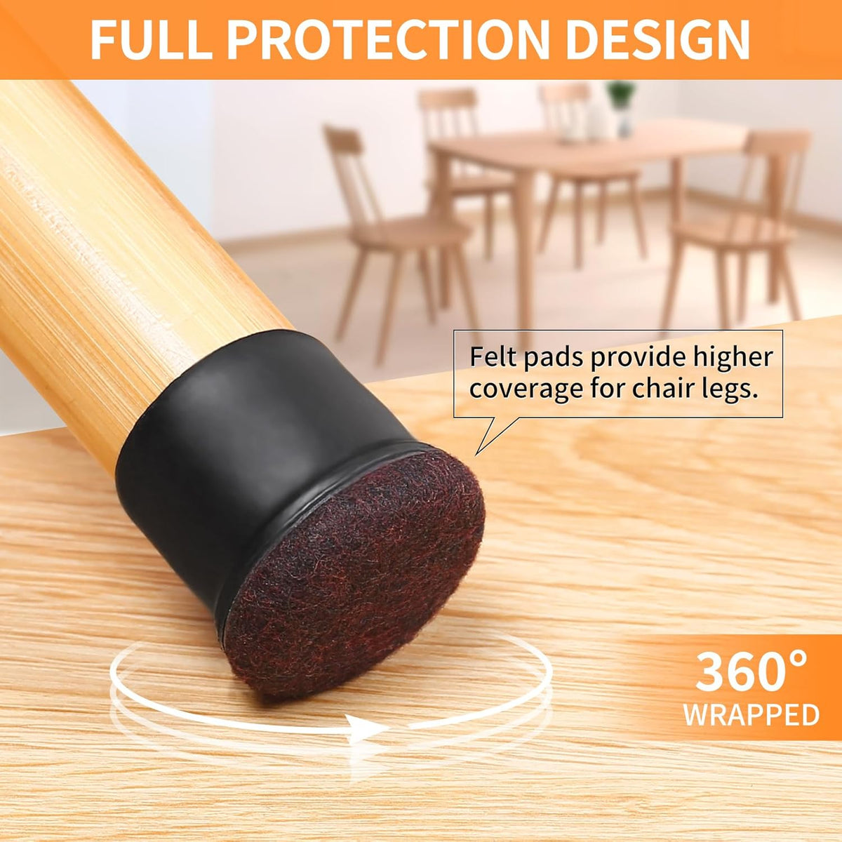 Ezprotekt 8 Pcs Extra Large Chair Leg Protectors with Felt, Silicone Felt Furniture Pads, Floor
