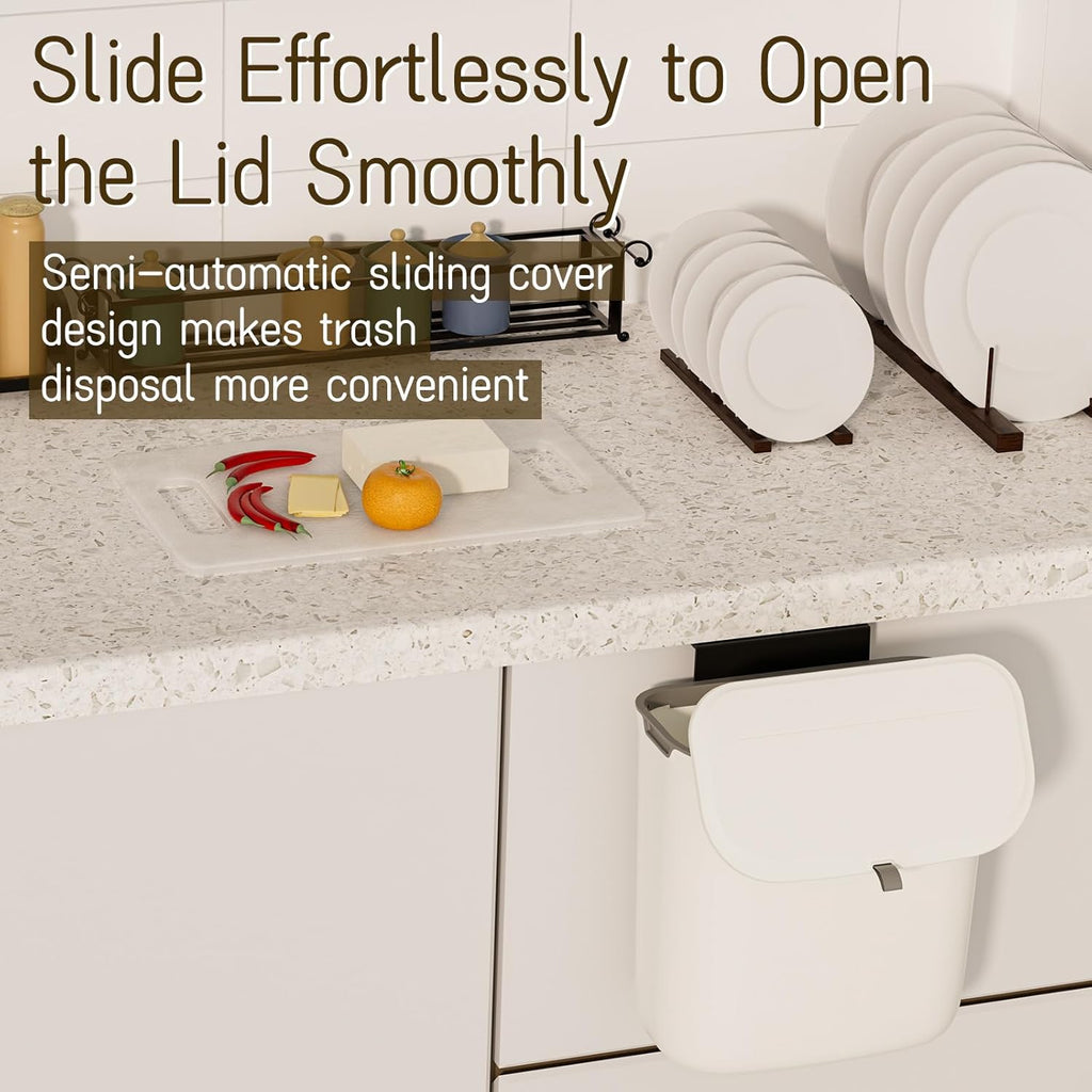 2.4 Gallon Kitchen Compost Bin Hanging Small Trash Can with Lid Under Sink Dual Installation &