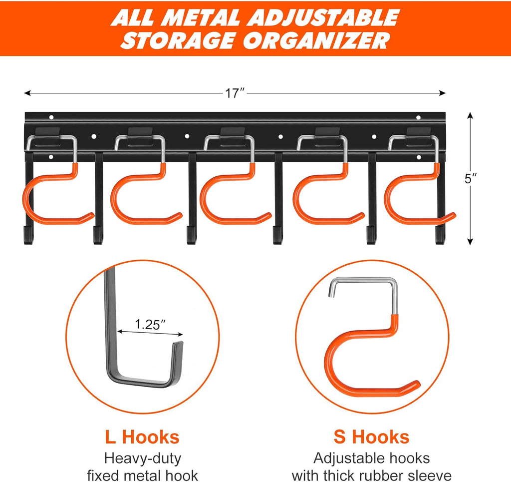 68'' All Metal Garden Tool Organizer Wall Mount Garage Tool Organizers and Storage Broom Holder