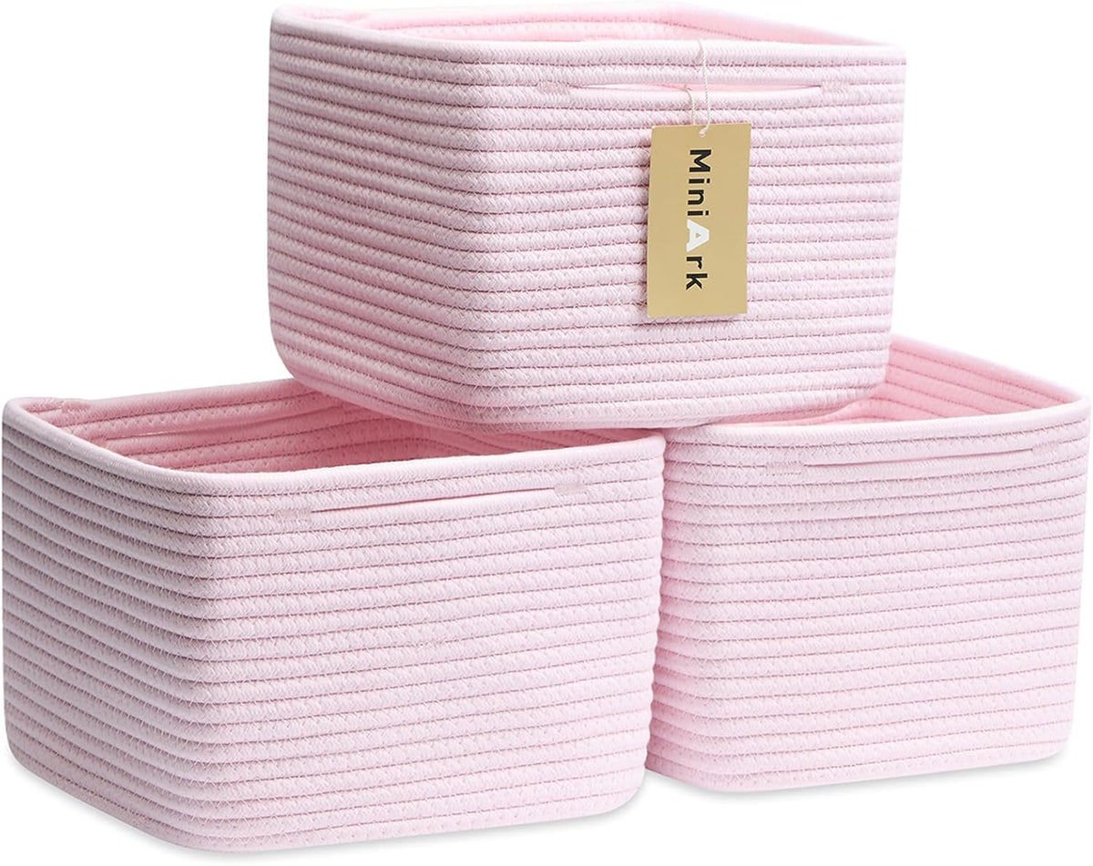 Small Organizing Baskets for Cubes Shelf, 9.7x9.7x7.1 Inch Rope Woven Storage Bins for Nursery