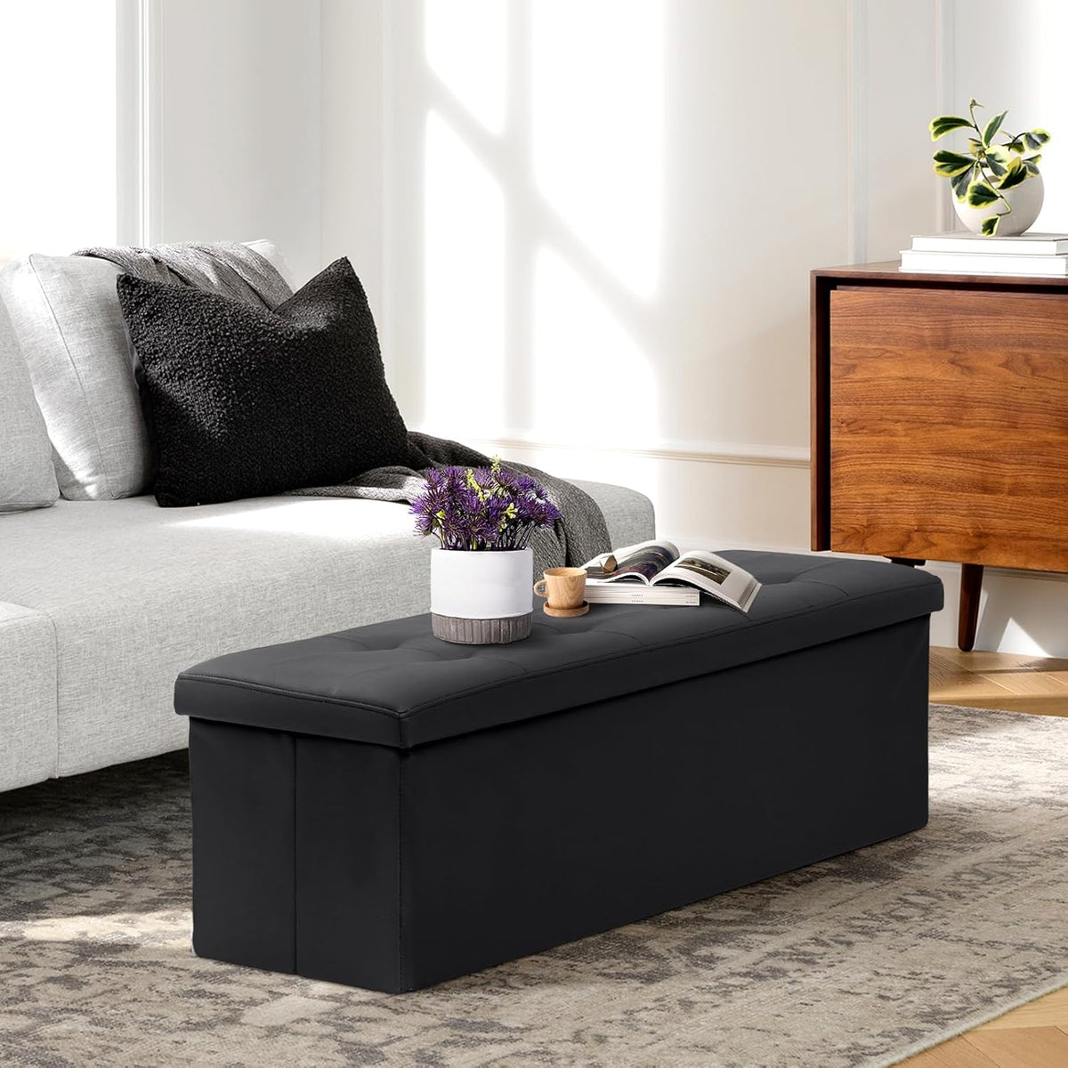 Athena Collection 43" Storage Ottoman Bench Folding Bench with 130L Hidden Storage, Large End of