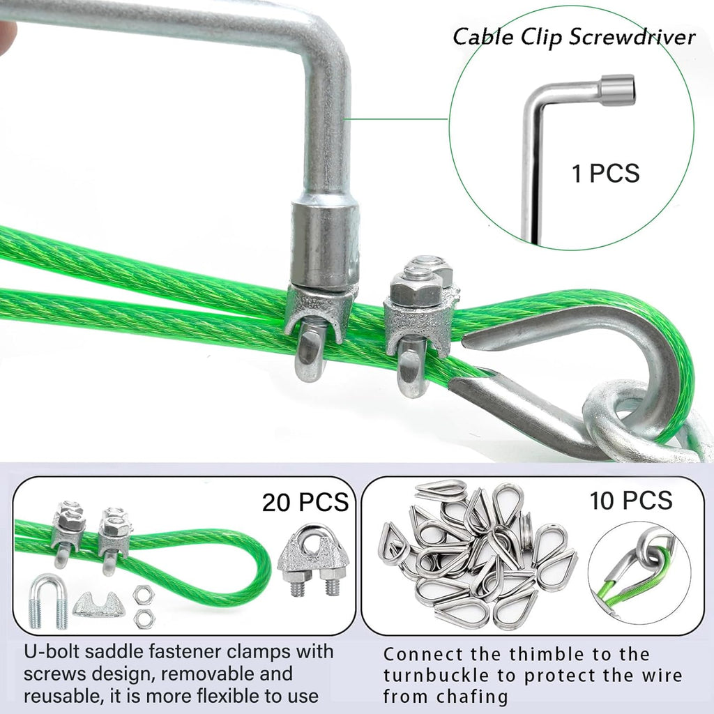 3/16" Wire Rope, 100 Ft PVC Coated Wire Cable Metal Steel Cable Trellis Kit, Multi-use Clothes Line