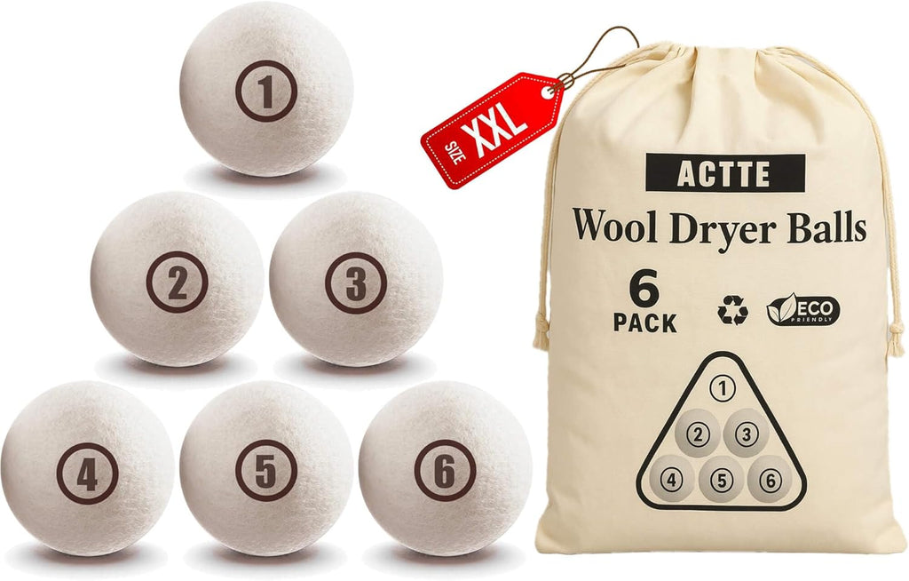Sheep Wool Dryer Balls 6 Pack XXL(3.1") Premium Natural Fabric Softener, Reusable Laundry Dryer