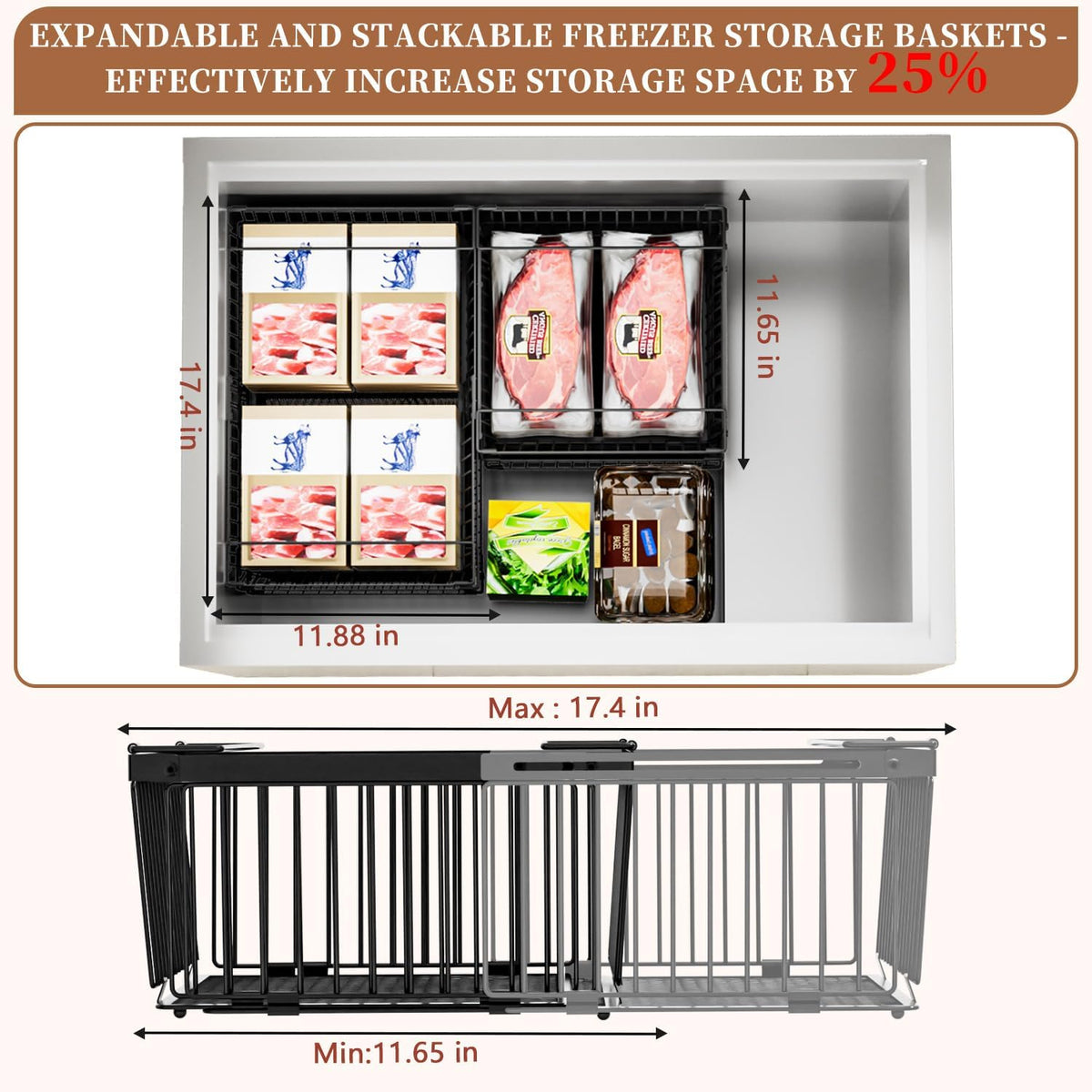 Large Freezer Organizer Bins，Upgraded Bottom Leak-Proof net，Fit 10 to 20 Cu Ft Chest Freezer，2