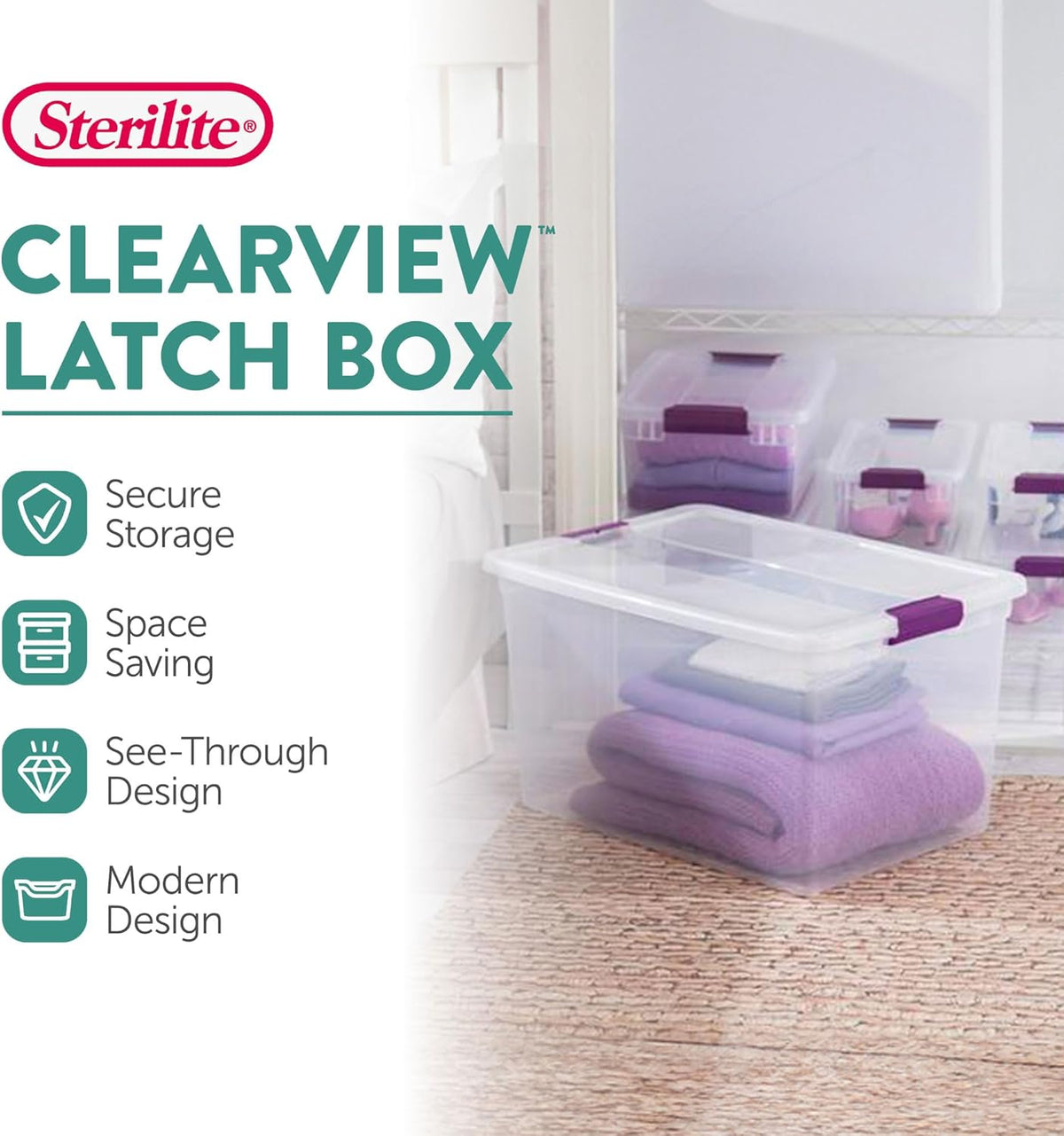 Sterilite 6 Pack 66 Quart ClearView Latch Box, Stackable Organizer Bins with Latching Lids - Clear