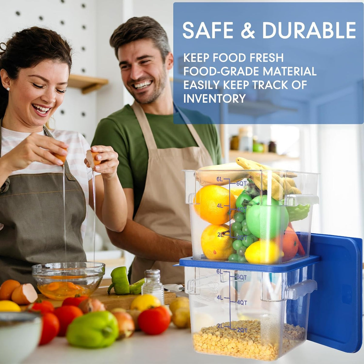 Lallisa 8 Pack 6 Qt Commercial Food Storage Containers with Lids Square Food Storage Container