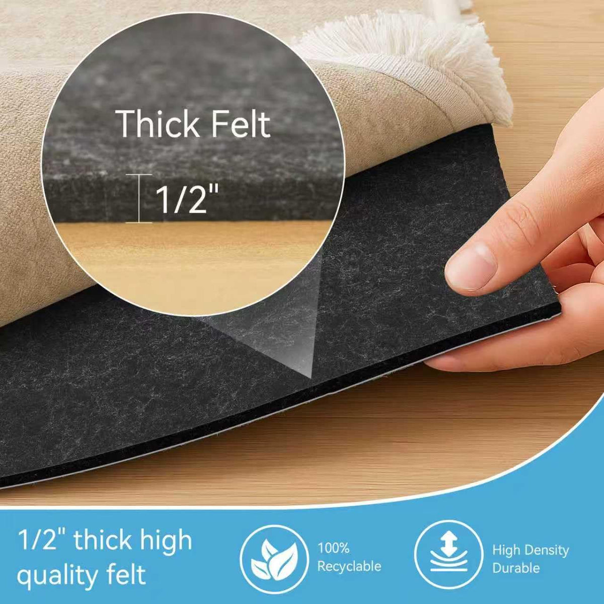 Warmstar 2x8 FT Non Slip Rug Pad,100% Waterproof Felt Rug Pad for Hardwood Floors,1/2” Thick Soft