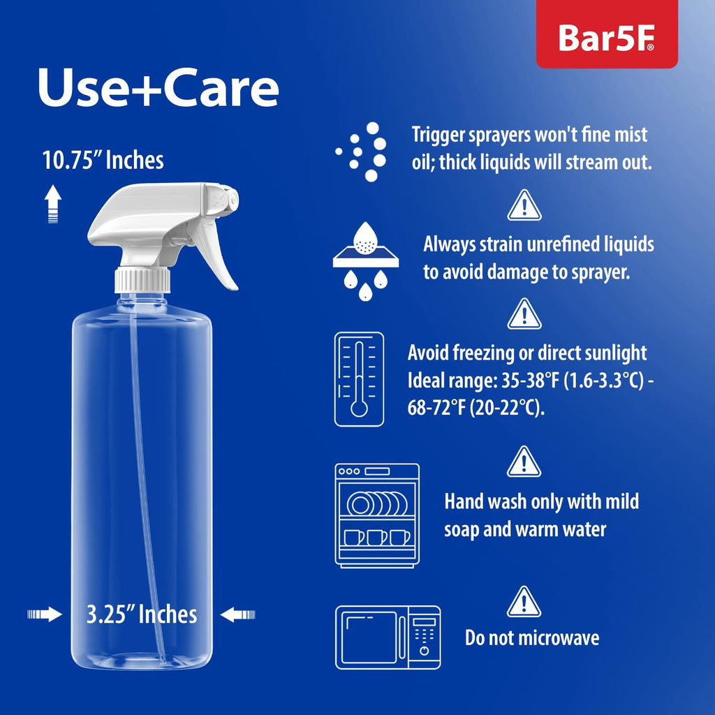 Bar5F Plastic Spray Bottles with Mixor Trigger, 32 oz | Professional, Leak Proof, Empty, Adjustable