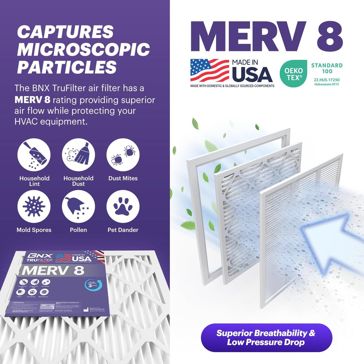 BNX TruFilter 18x24x1 Air Filter MERV 8 (6-Pack) - MADE IN USA – Dust & Pet Defense Electrostatic