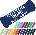 TECEUM Cotton Rope 3/16” (5 mm) – 50 FT – Strong All-Purpose Braided Rope – Natural Cotton – for