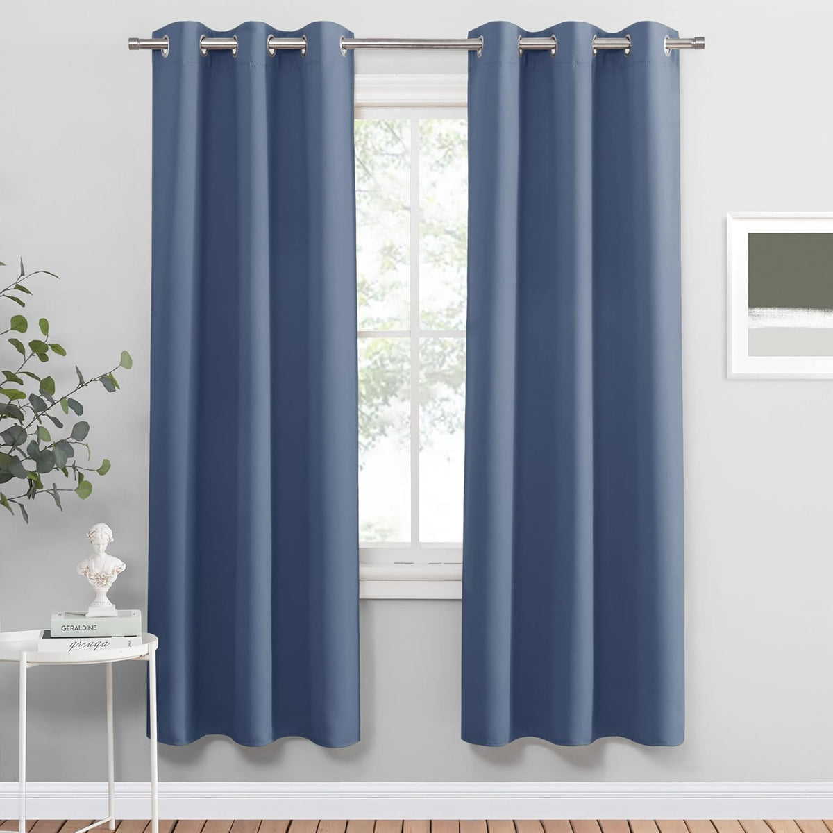 PONY DANCE Stone Blue Blackout Curtains for Bedroom 63 Inch Length 2 Panels Set, Thermal Insulated