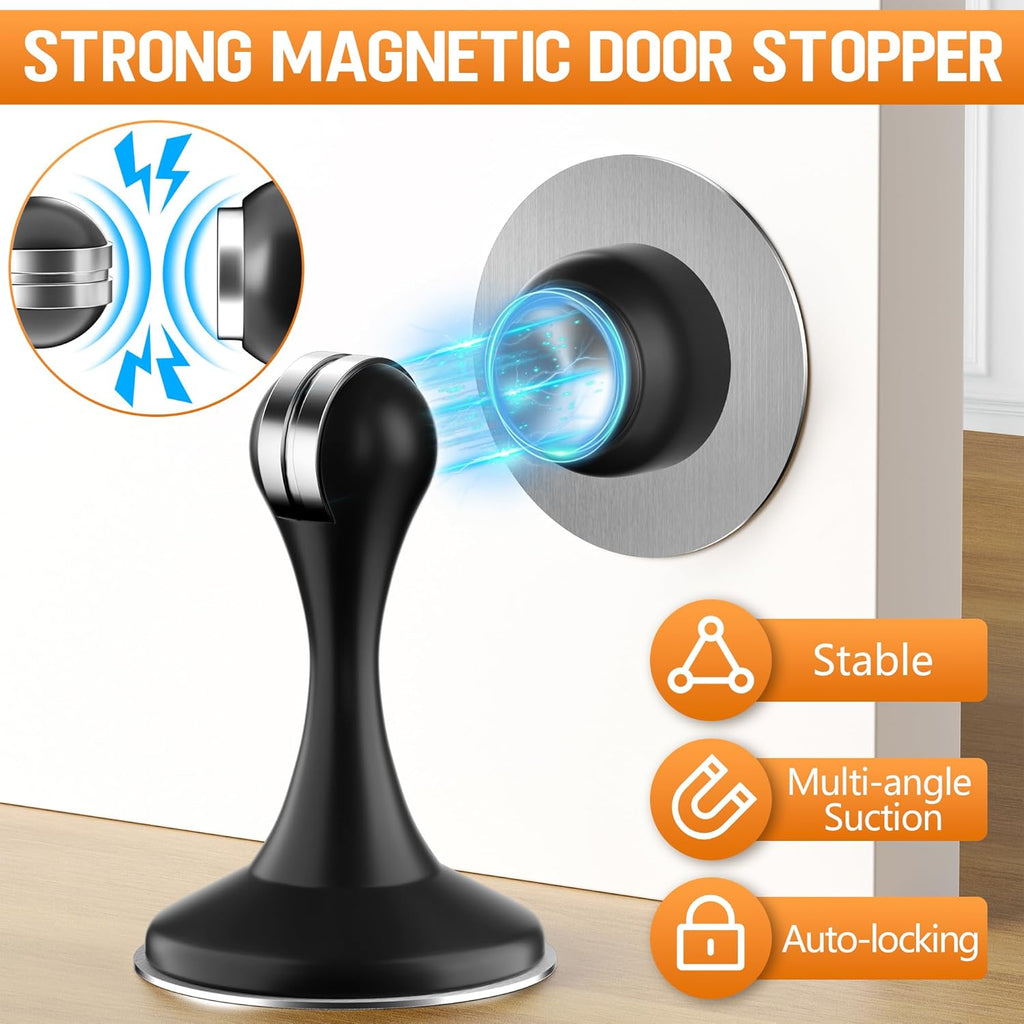 Crosize Magnetic Door Stoppers 4 Pack, Stainless Steel Door Catch for Wall and Floor Mounting, Door