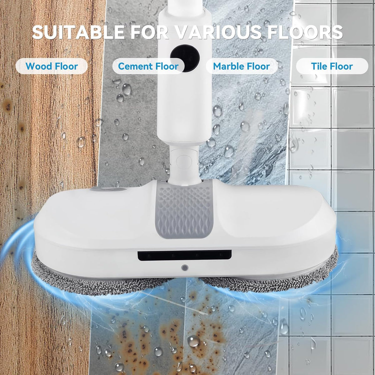 Cordless Electric Mop, Dual Motor Powerful Spin, Cordless Mop with LED Headlight/Water Sprayer
